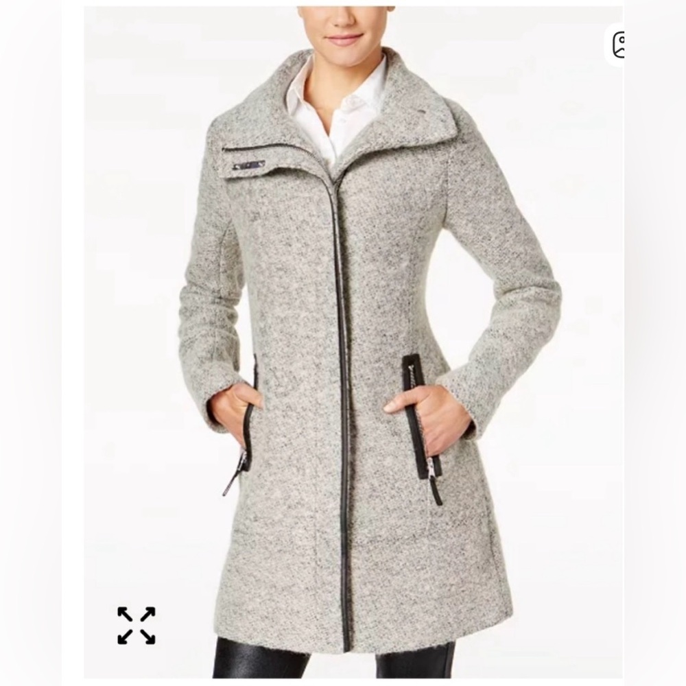Calvin Klein Faux-Leather-Trim
Asymmetrical Walker Coat